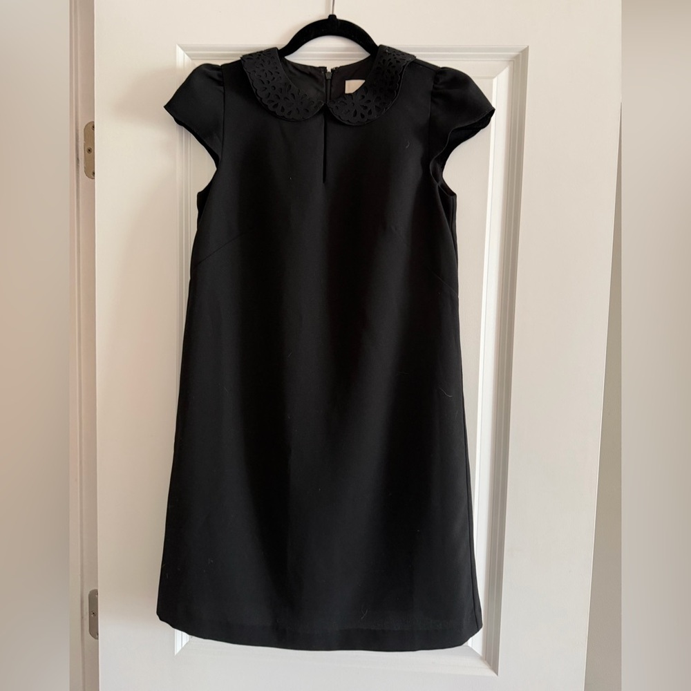 LOFT Black Cap Sleeve Dress with Cutout Scallop Collar